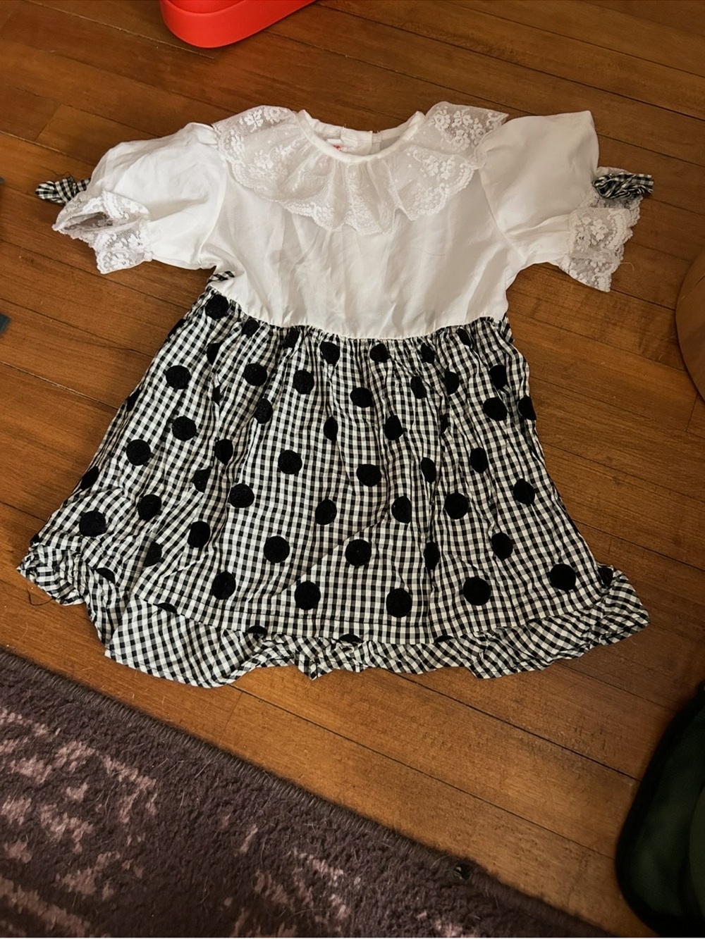 Vintage Cuddle Teen Lace White and Black Polka Dot dress